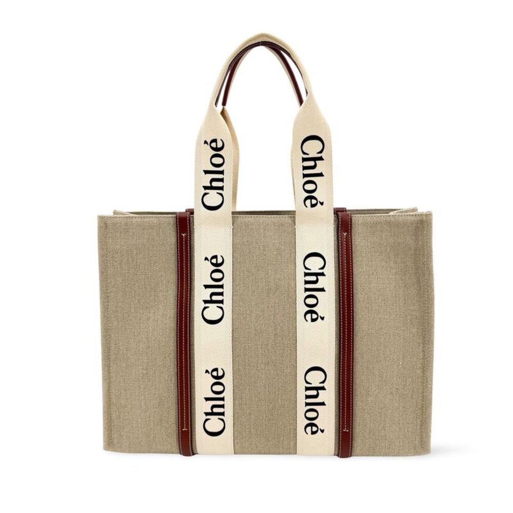 Chloe Woody Canvas With Leather Brown Canvas Tote Bag Bag